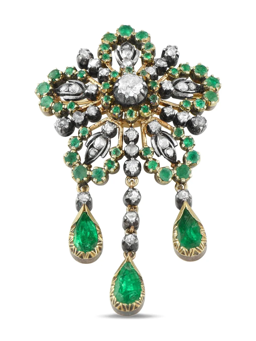 Pre-owned Lb Exclusive 18k Rose Gold Emerald And Diamond Brooch In Pink