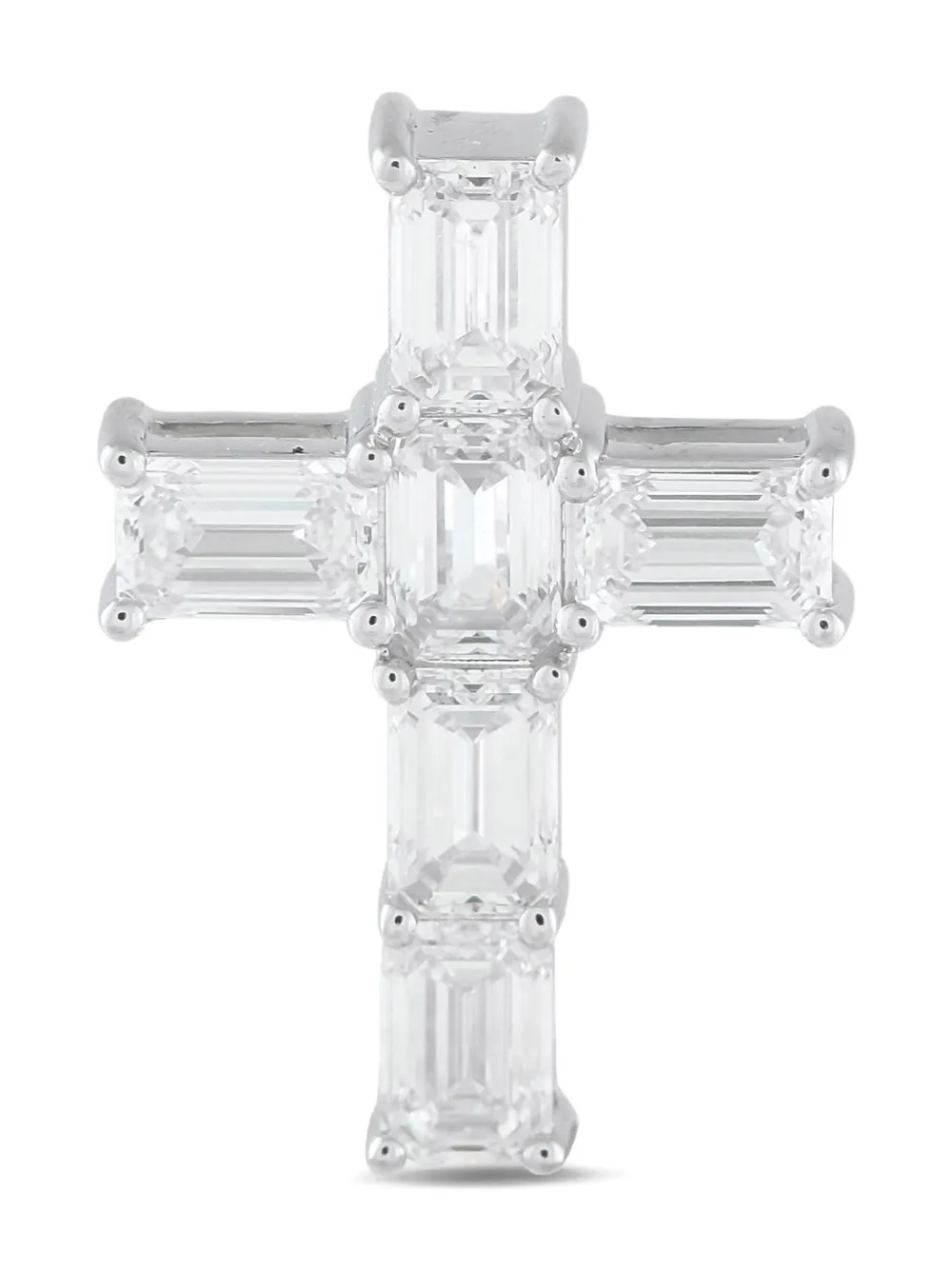 Pre-owned Lb Exclusive 18k White Gold Cross Diamond Pendant In Silver