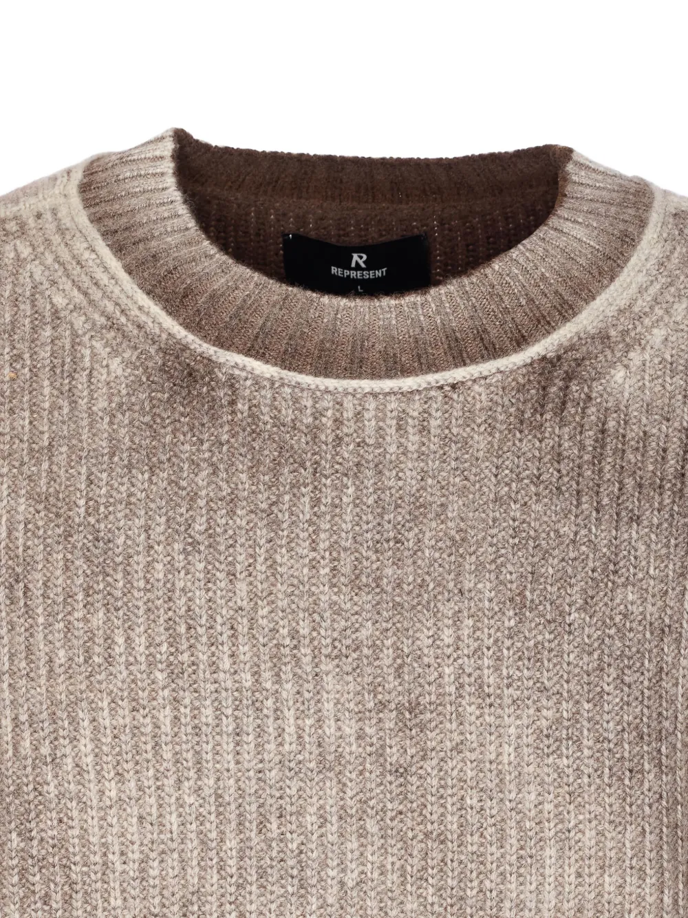 Represent Long Sleeve Crewneck Knitwear With Ribbed Texture In Brown