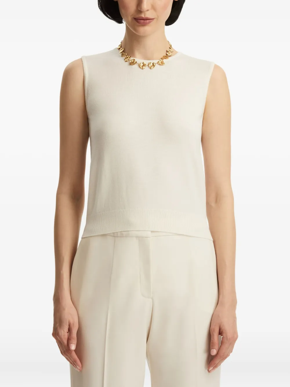 Oscar De La Renta Sleeveless Wool Sweater In Animal Print