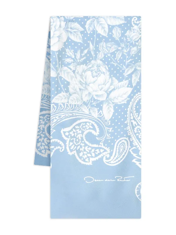 Foulard En Soie Oscar De La Renta - Motif Floral Rose - 84x84 Cm - Occasion