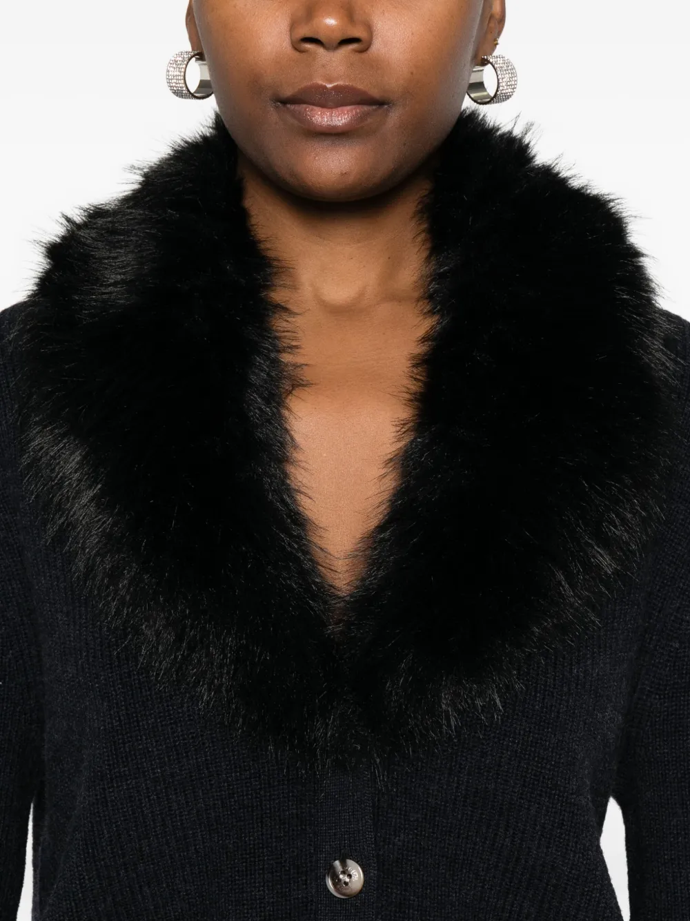 Blugirl Faux Fur-collar Cardigan In Black