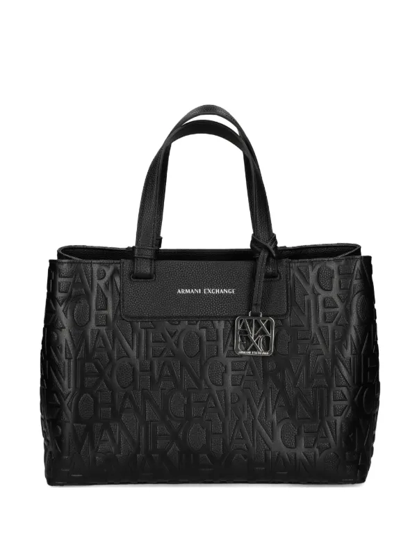 Armani Exchange オールオーバーロゴ ハンドバッグ | ブラック 