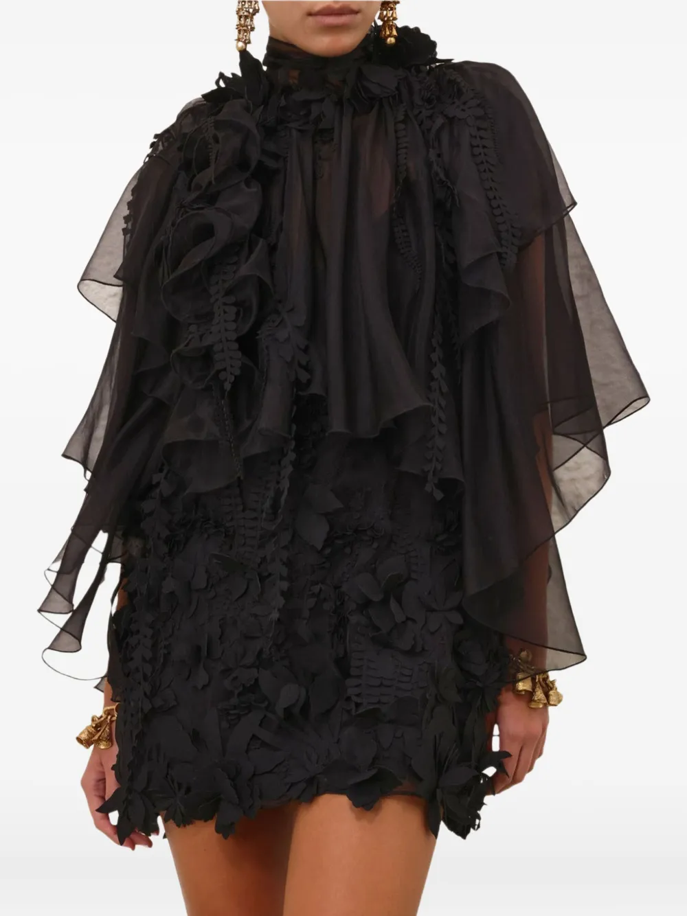 Zimmermann Hypnotic Floral-applique Minidress In Black