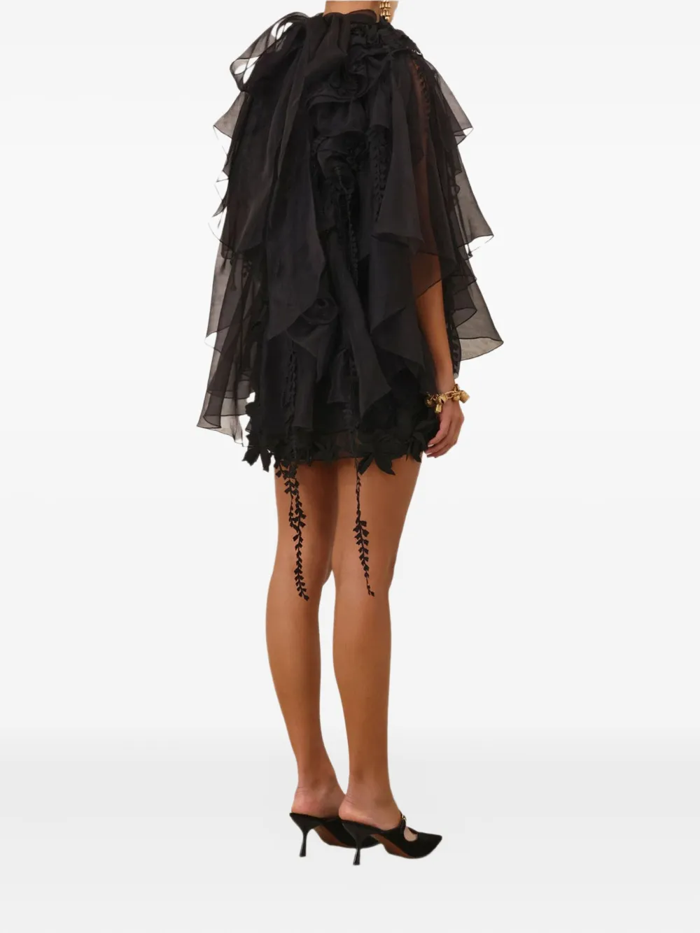 Zimmermann Hypnotic Floral-applique Minidress In Black