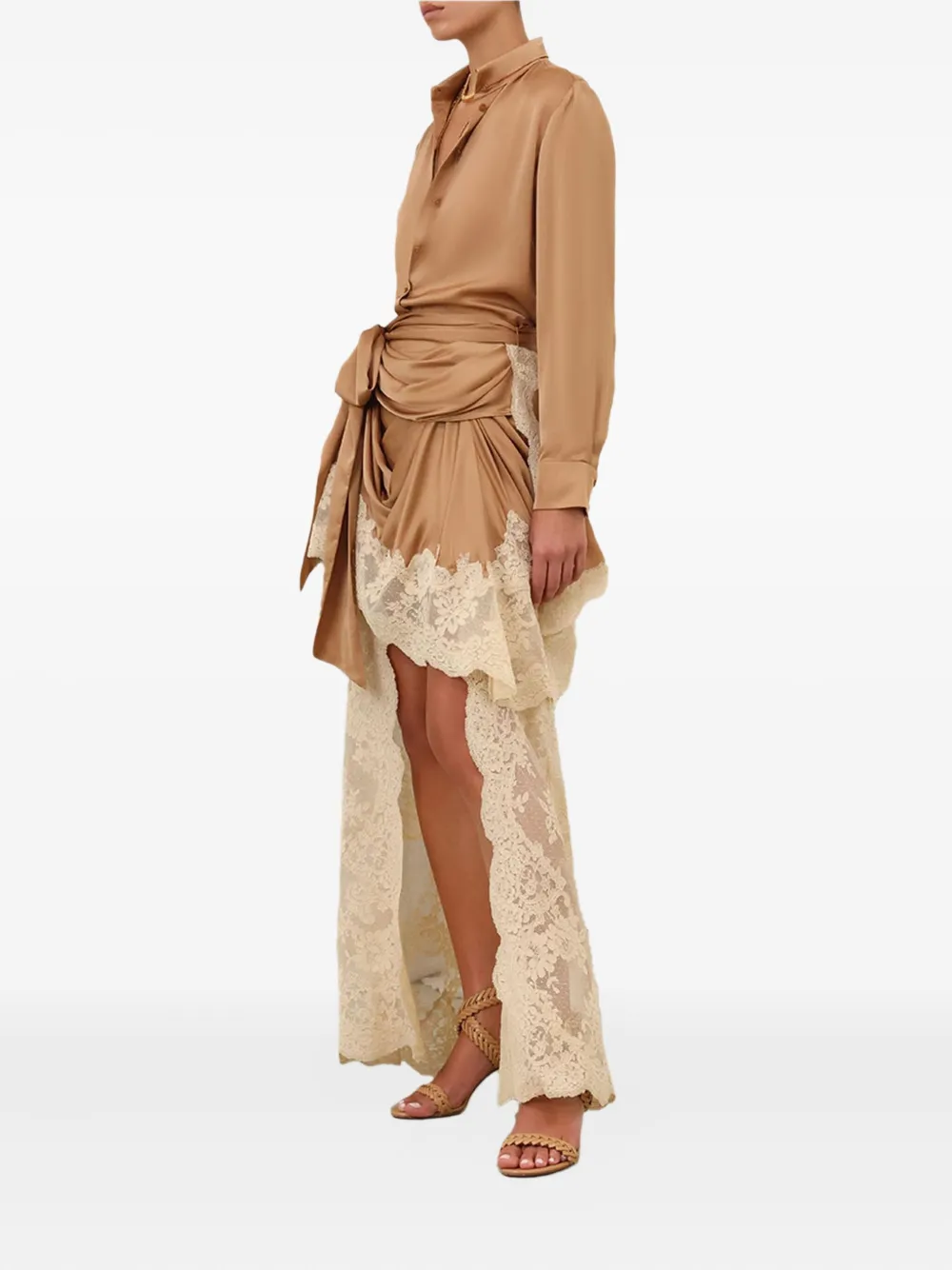 Zimmermann Hypnotic Satin Lace-trimmed Skirt In Neutral