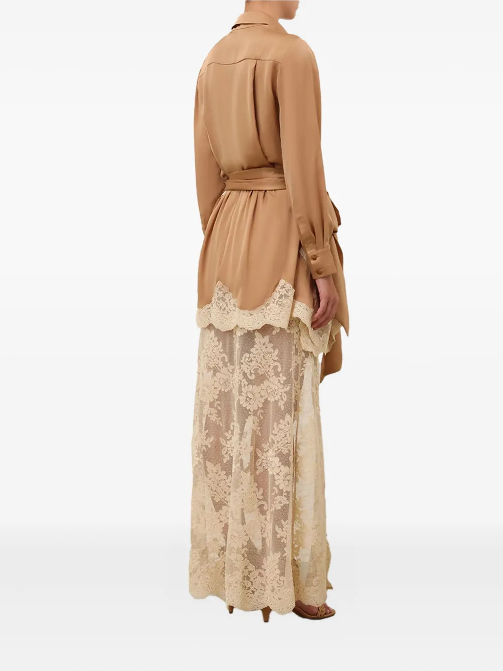 Zimmermann Hypnotic Satin Lace-trimmed Skirt In Neutral