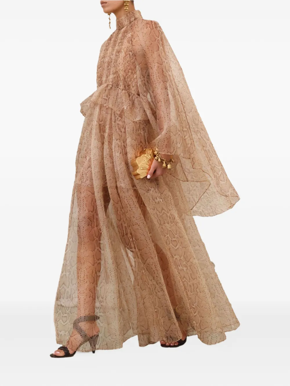 Zimmermann Womens Cream Snake Memento Smocked Flutter Silk Maxi Dress In Neutral