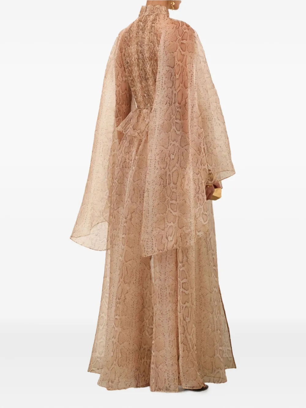 Zimmermann Womens Cream Snake Memento Smocked Flutter Silk Maxi Dress In Neutral