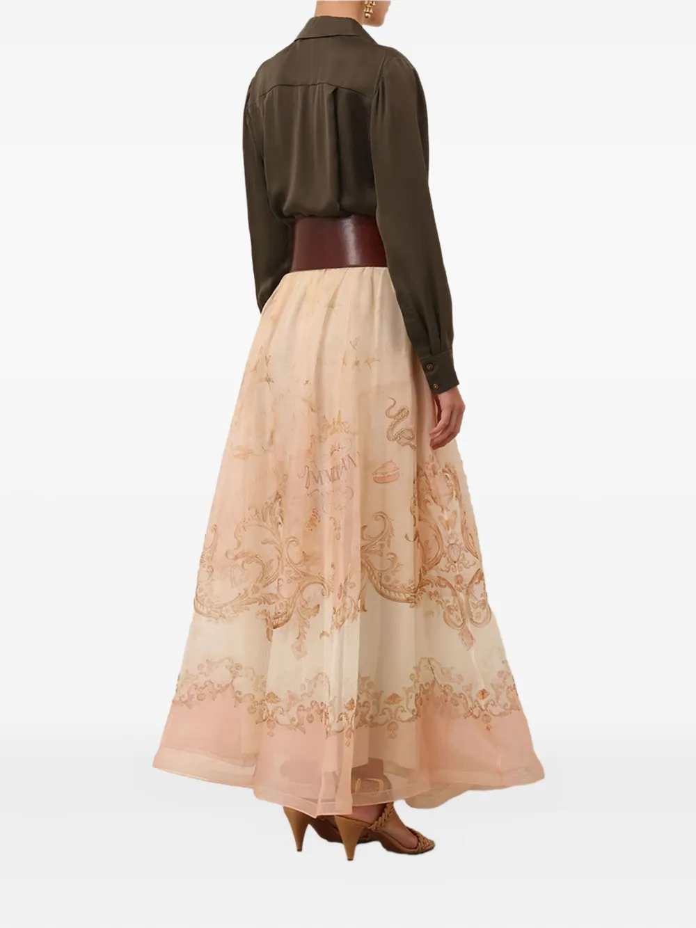Zimmermann Hypnotic Printed Silk-organza Midi Skirt In Neutral