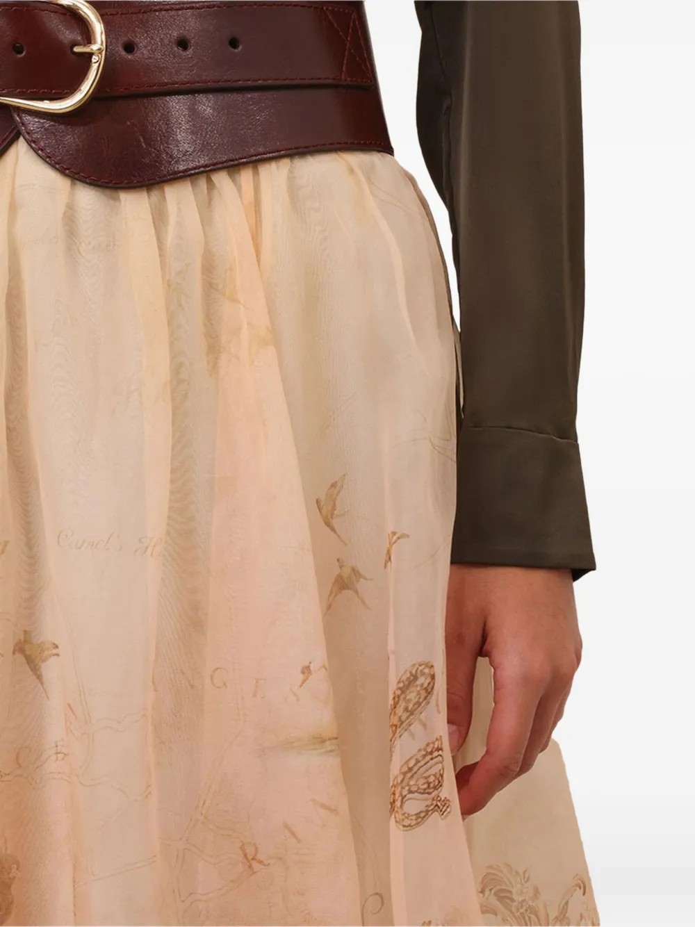 Zimmermann Hypnotic Printed Silk-organza Midi Skirt In Neutral