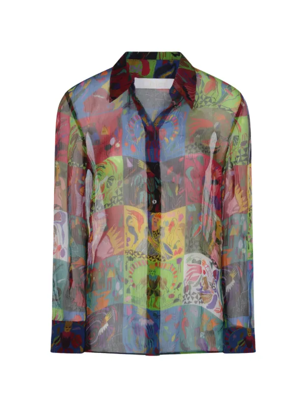 Chloé Silk Long-sleeveshirt in Blue