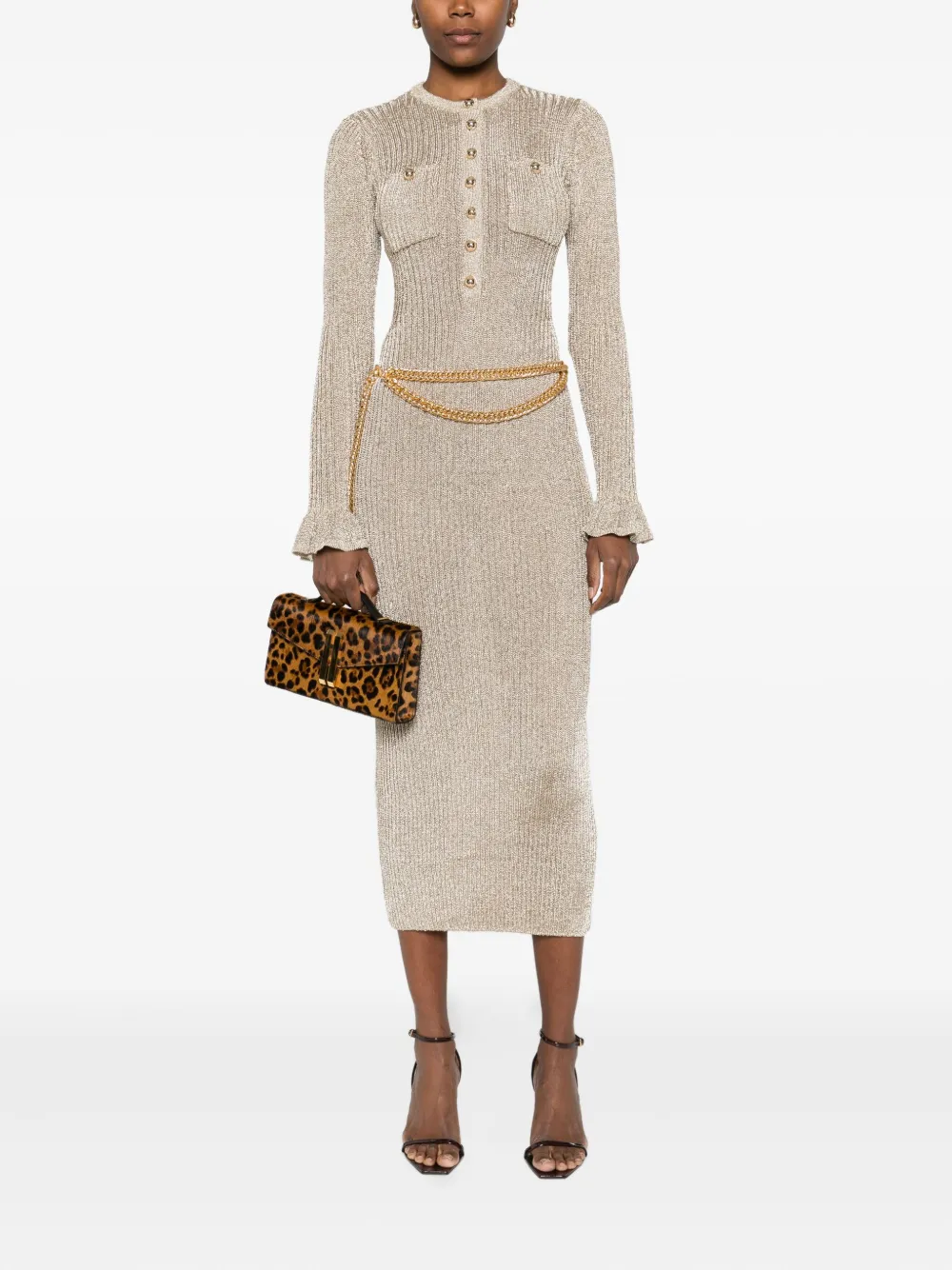 Self-Portrait ribbed midi dress - Goud