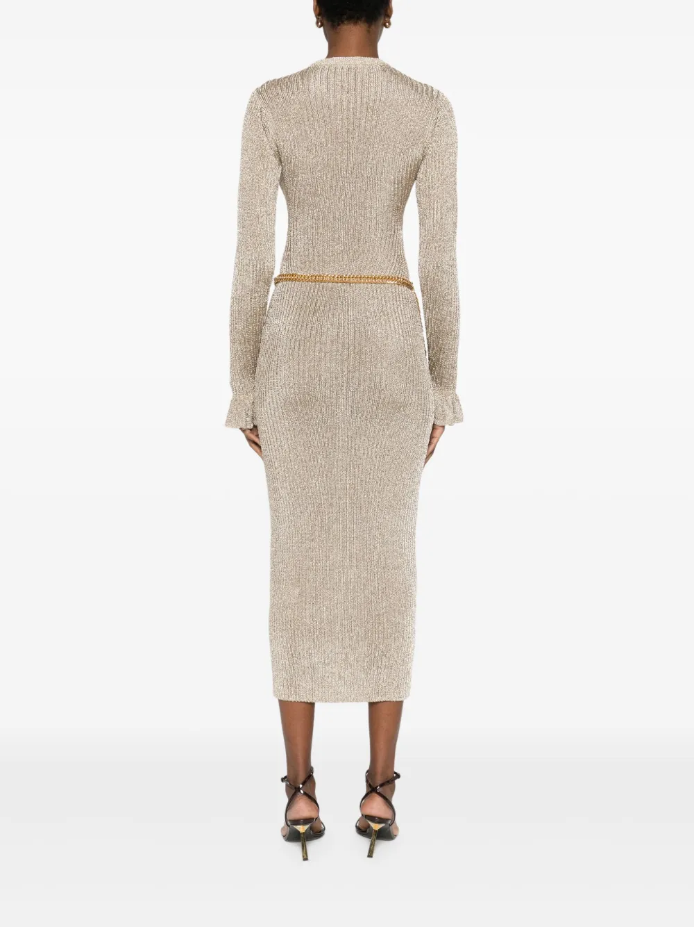 Self-Portrait Geribbelde midi-jurk Goud