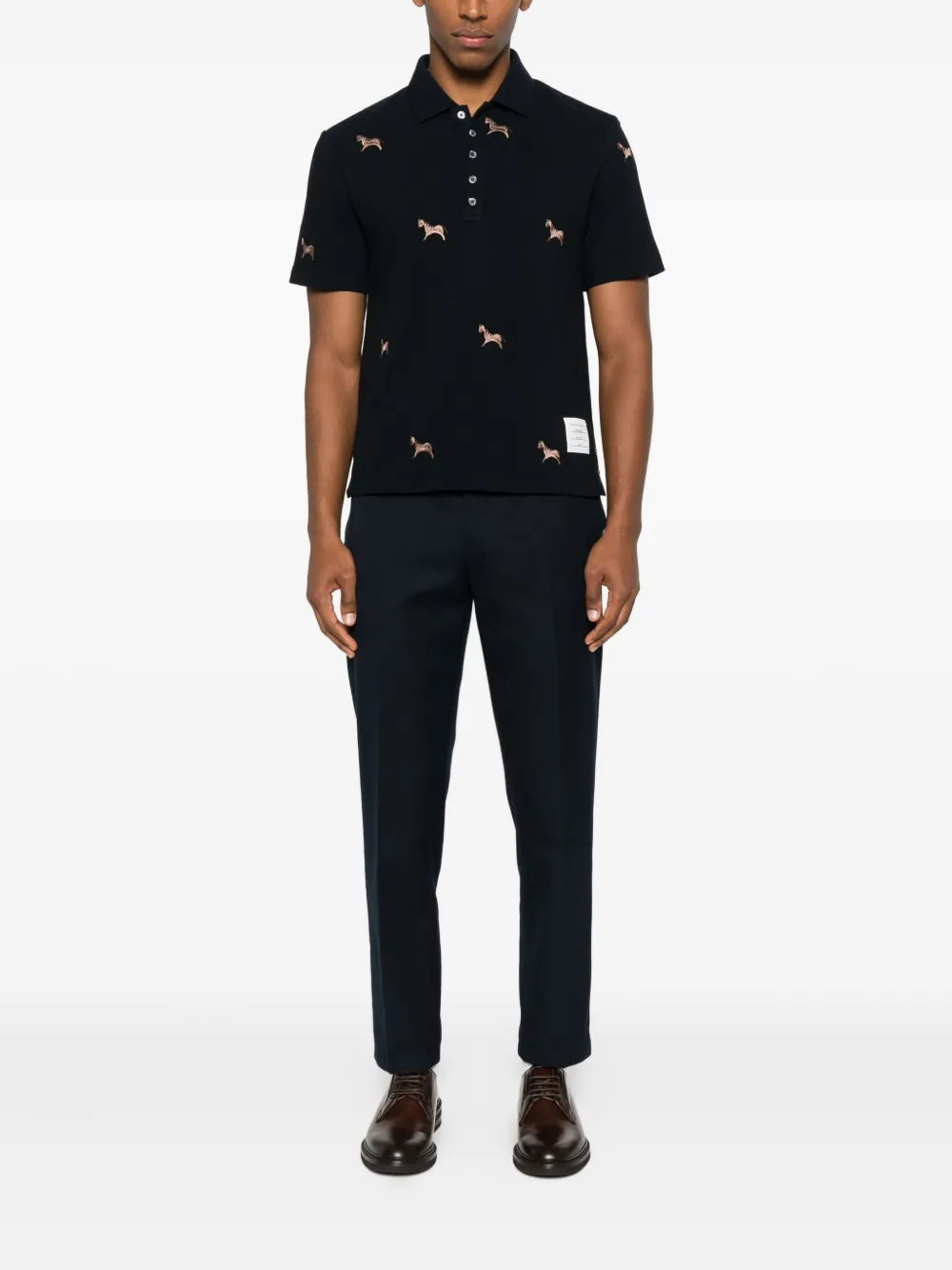 Thom Browne horse-embroidery short-sleeve polo shirt - Blauw