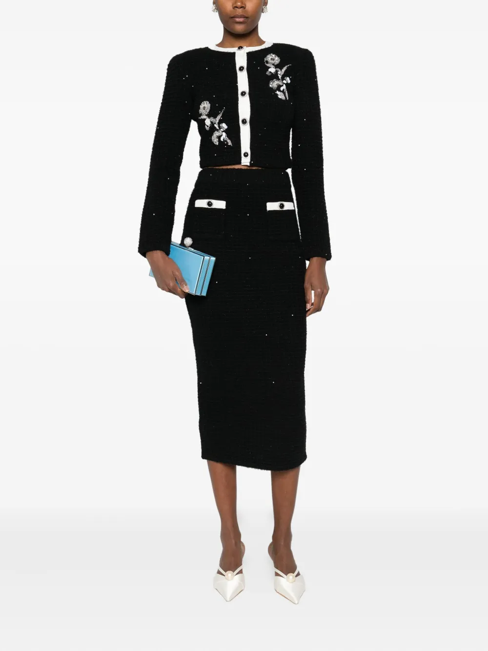 Self-portrait Button-pocket Skirt In Black