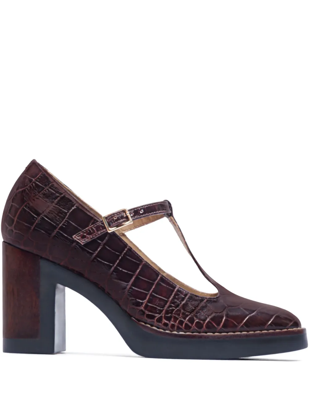 Bernardo 95mm Noto Crocodile-embossed T-strap Pumps In Red