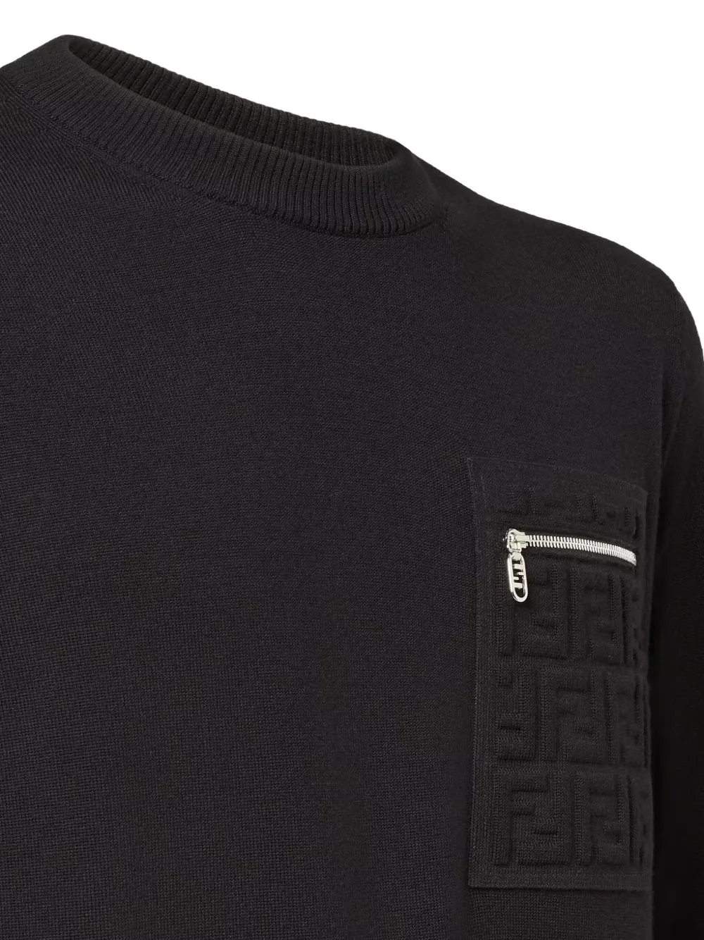 Fendi Knit Sweater With Ribbed Cuffs And Pocket In Black