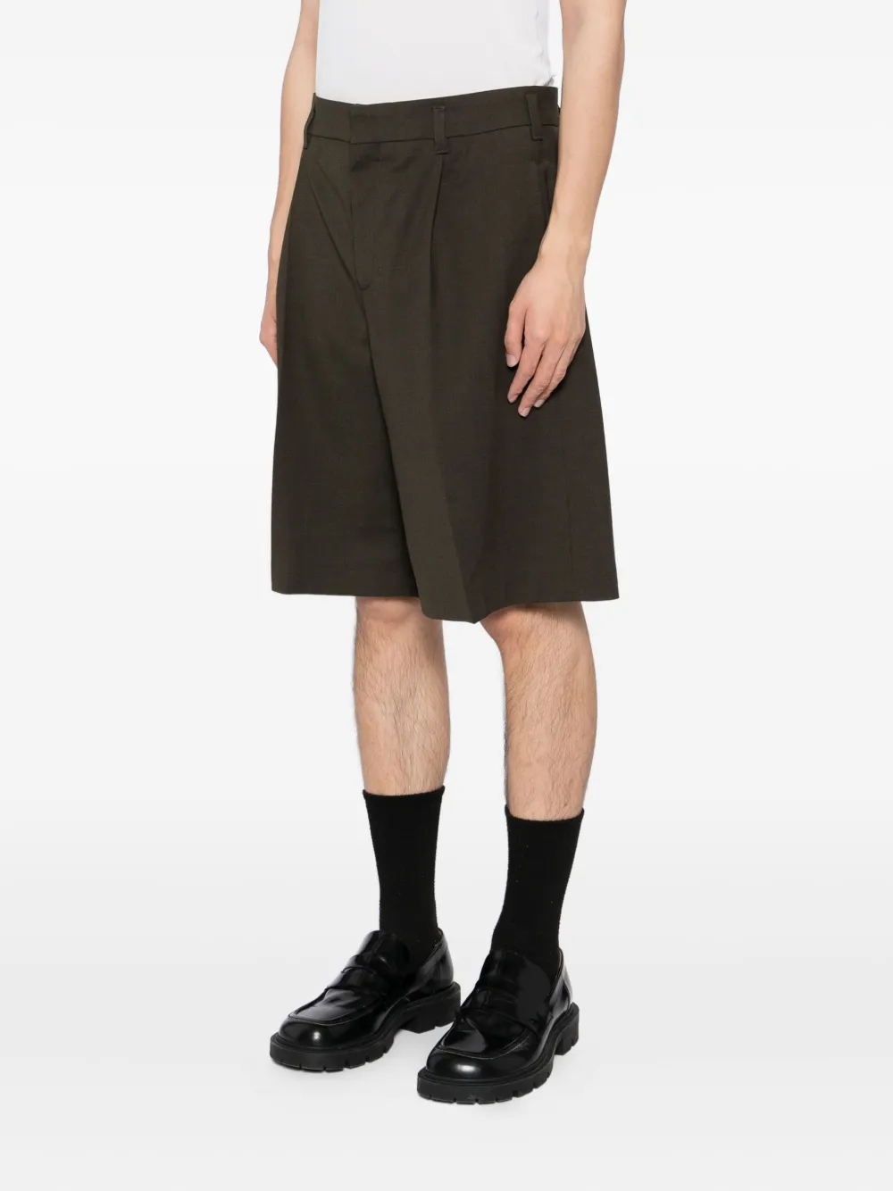 Jacquemus Le Short Ovalu Pleated Stretch Virgin Wool Shorts In Brown