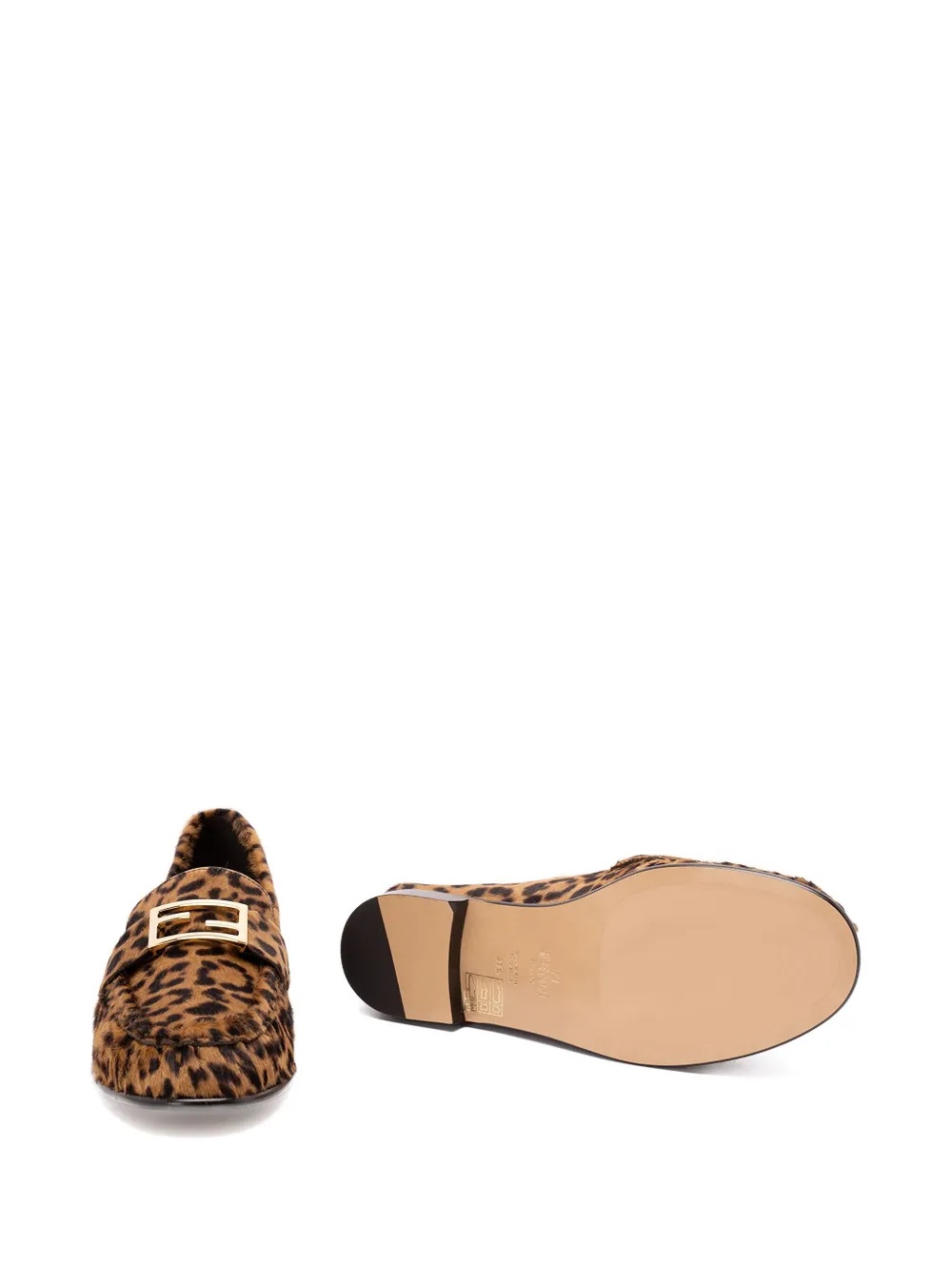 Fendi Leopard-print Logo-detail Loafers In Brown