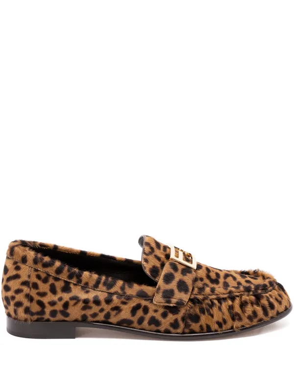 Fendi Baguette Leopard-print Loafers in Brown