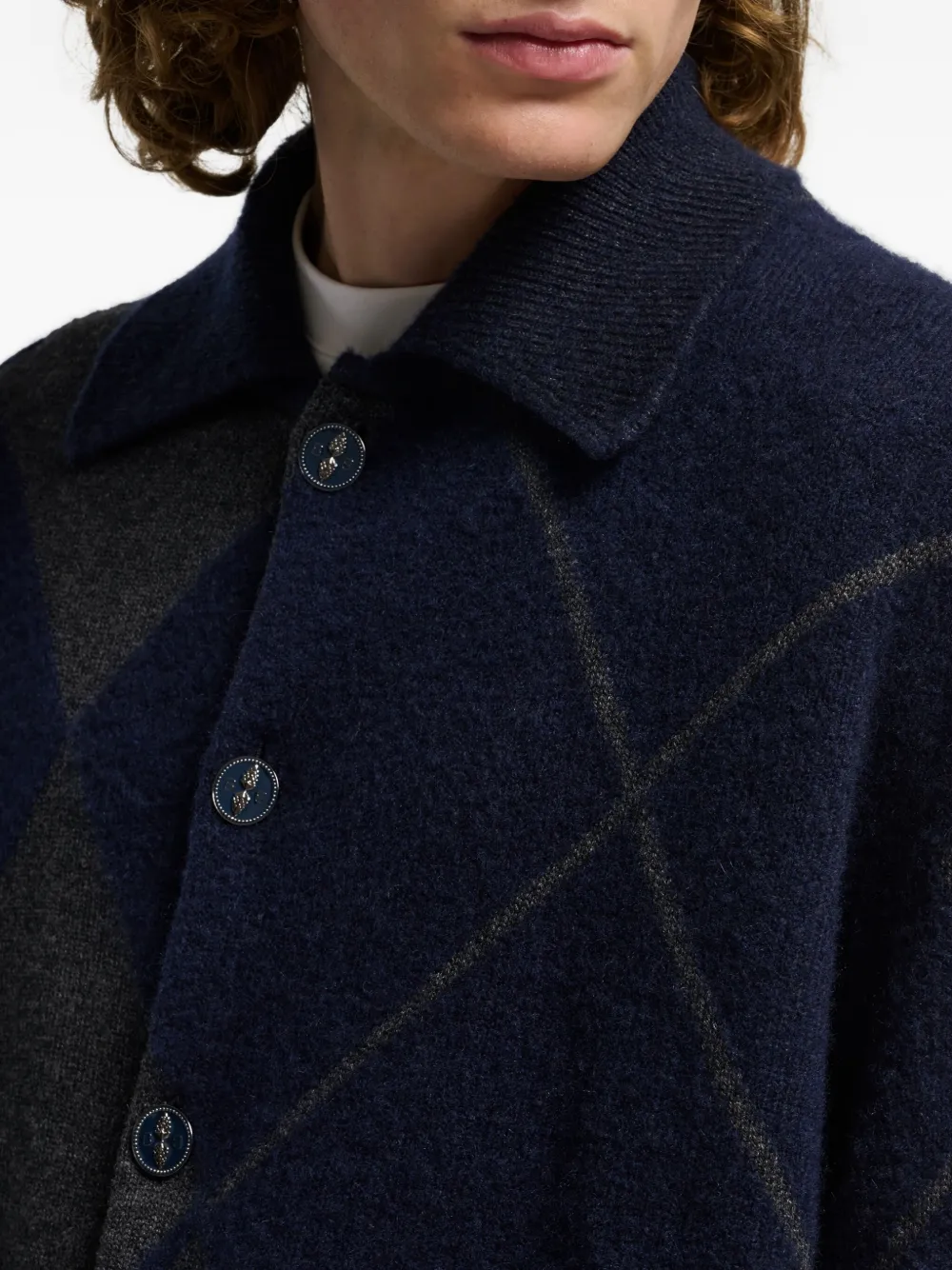 Barrie Argyle-pattern Cardigan In Blue