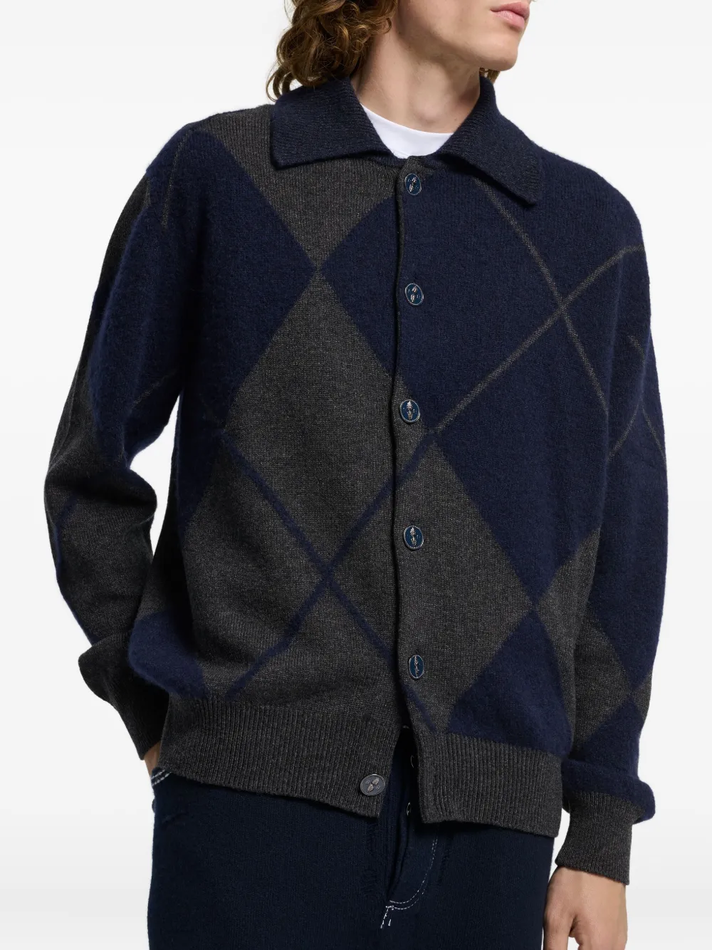 Barrie Argyle-pattern Cardigan In Blue