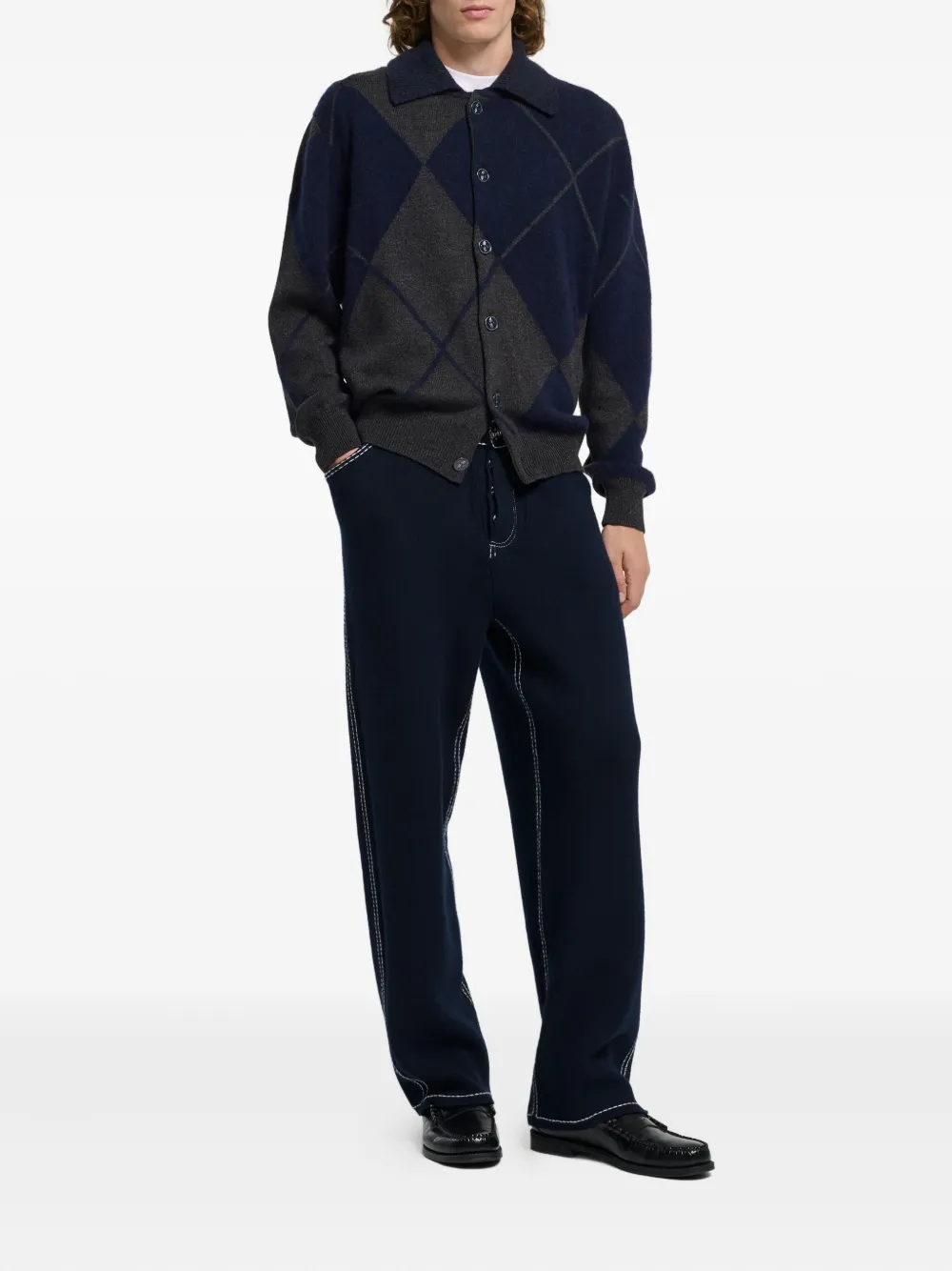 Barrie Argyle-pattern Cardigan In Blue