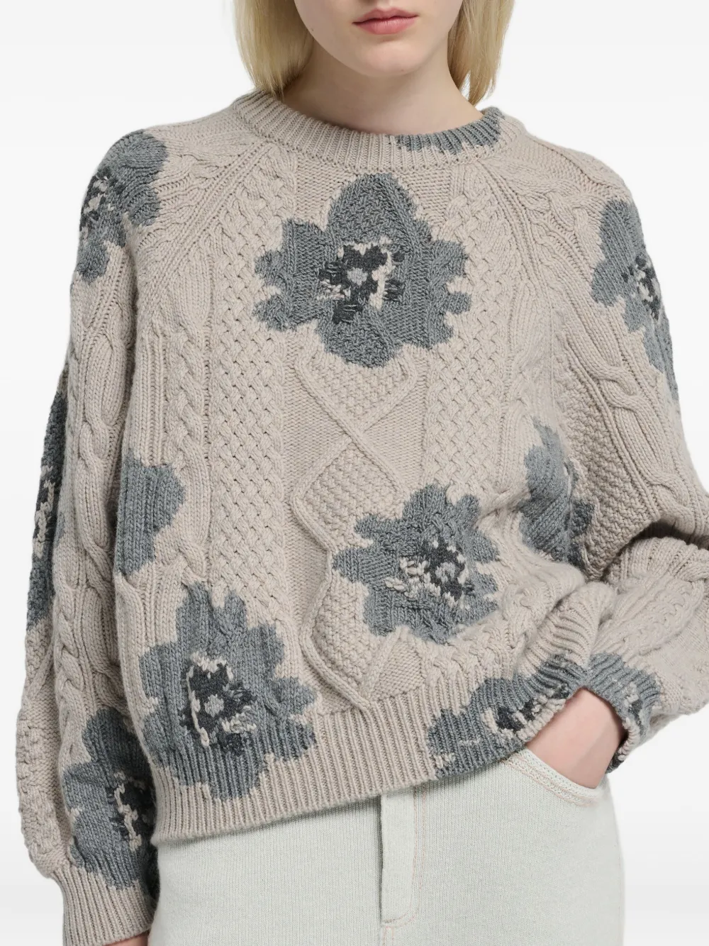 Barrie Floral-intarsia Sweater In Neutral
