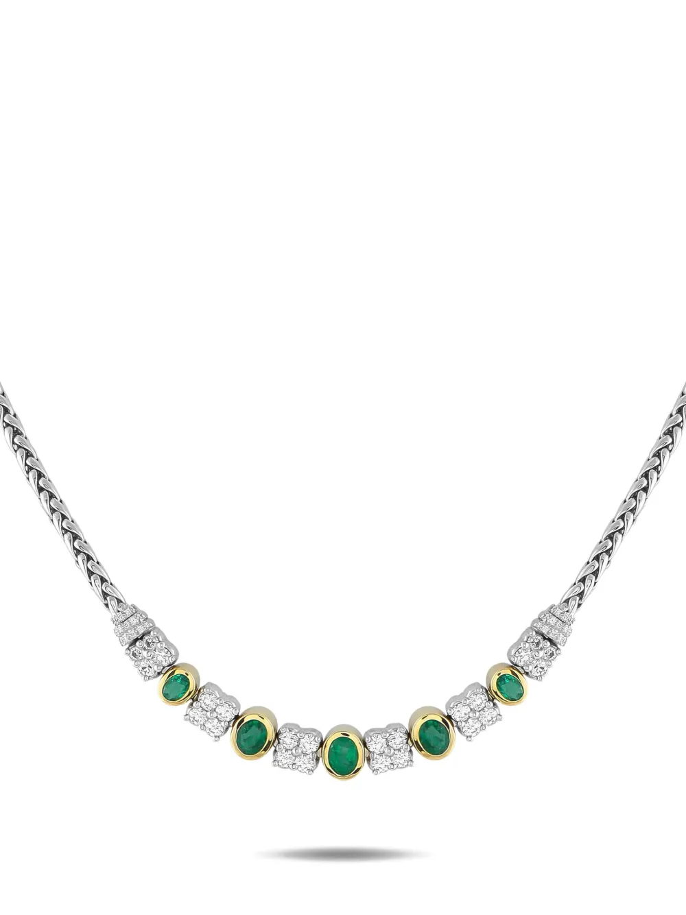 Pre-owned Lb Exclusive 18k Yellow And White Gold Emerald And Diamond Necklace In Silver