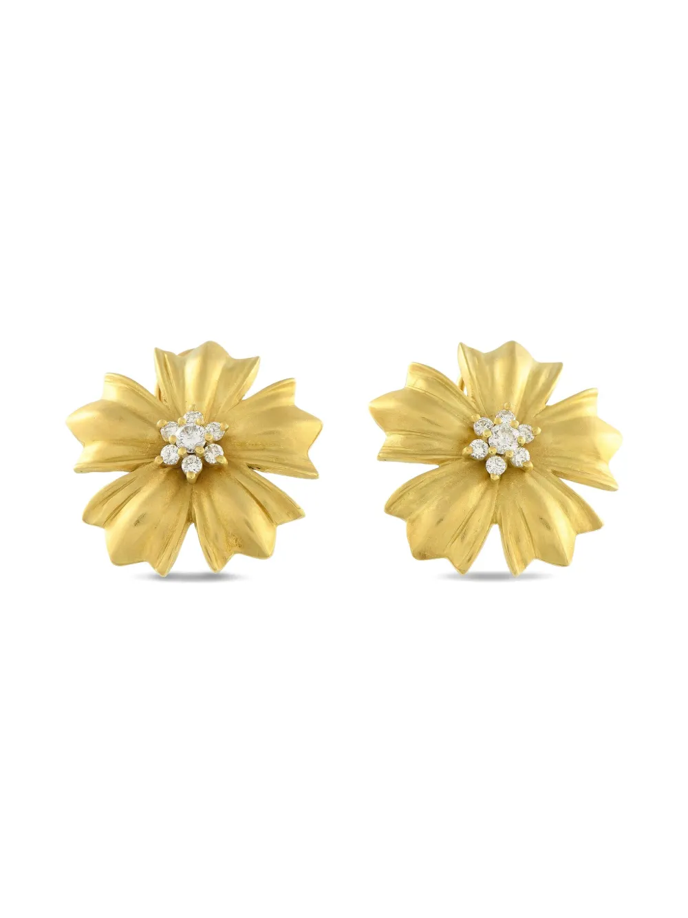 Pre-owned Lb Exclusive 18k Yellow Gold Flower Diamond Earrings