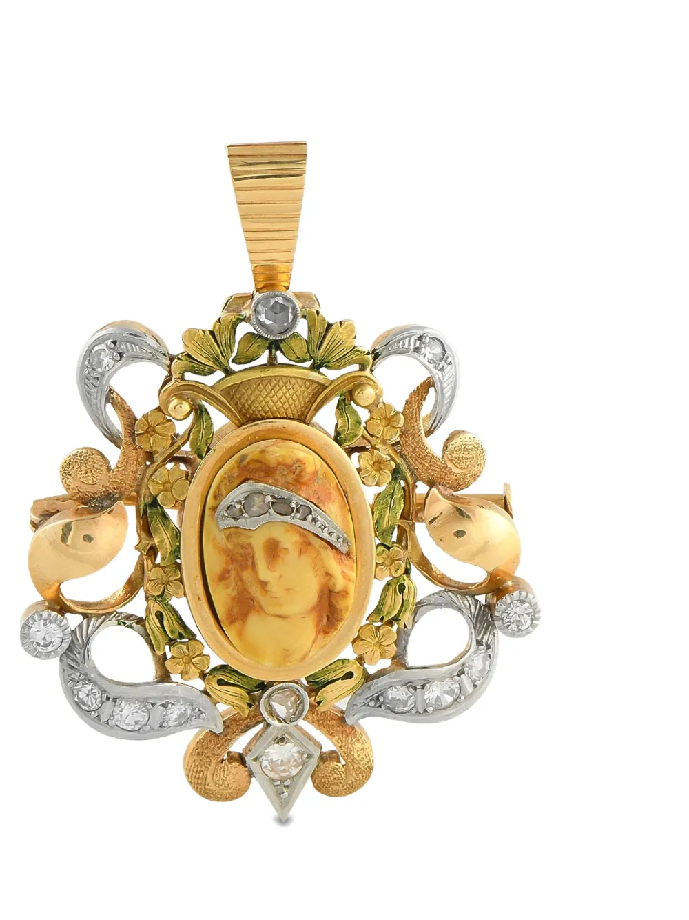 Pre-owned Lb Exclusive 18k Yellow And White Gold Cameo Diamond Pendant