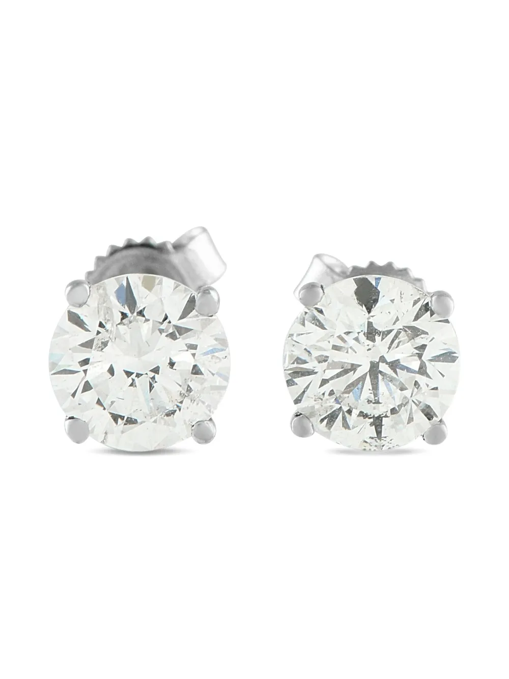 Pre-owned Lb Exclusive 14k White Gold Diamond Stud Earrings In Silver