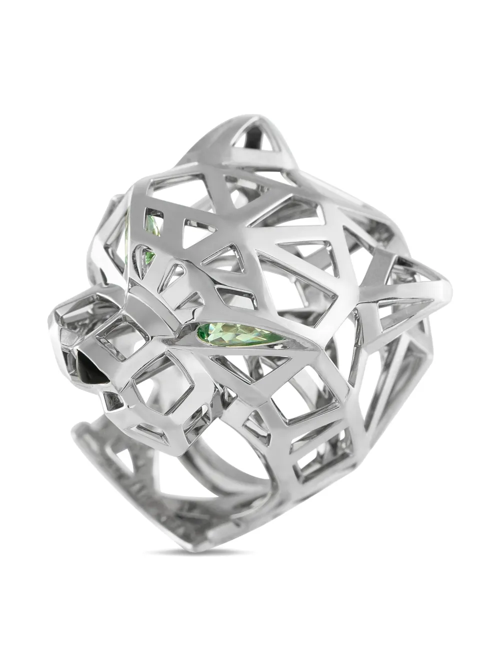 Pre-owned Cartier 18k White Gold Panthere Ring In Silver