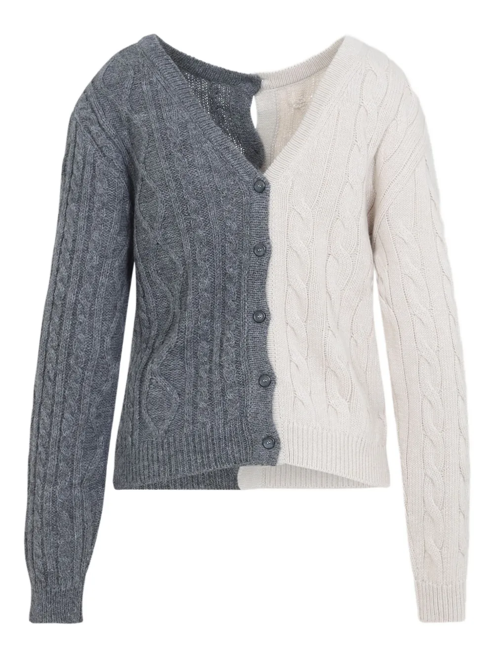 Moschino Bicolor Cable Knit Cardigan In Gray
