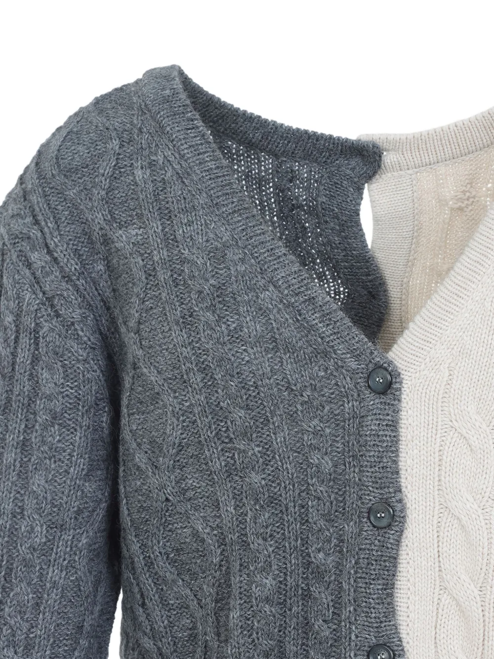 Moschino Bicolor Cable Knit Cardigan In Gray