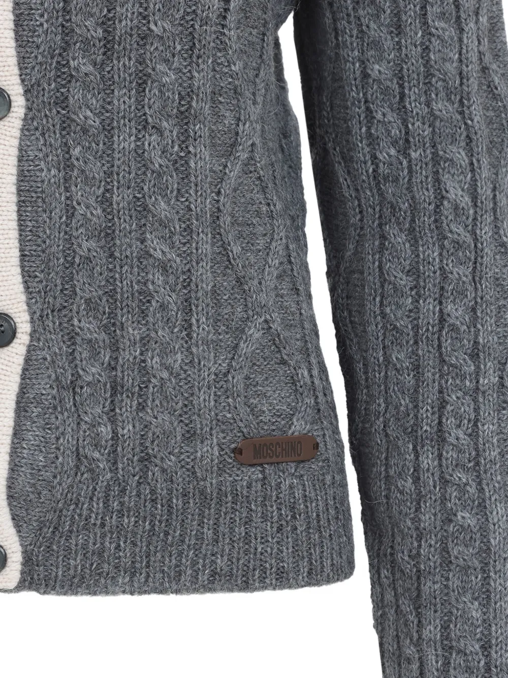 Moschino Bicolor Cable Knit Cardigan In Gray