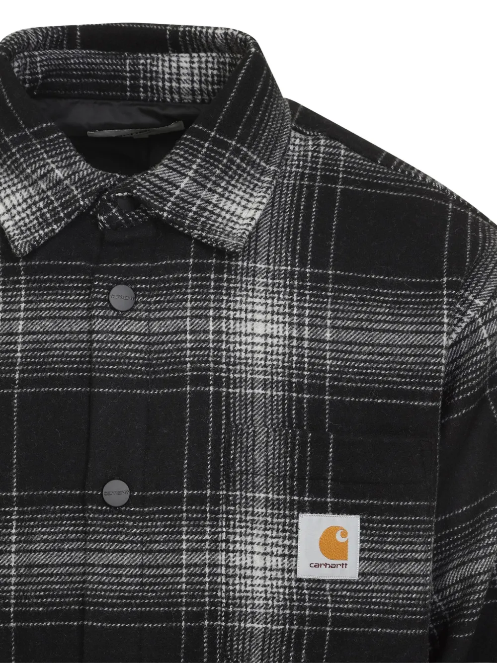 Carhartt Plaid Wool Blend Button-up Shirt With Classic Detailing In Black