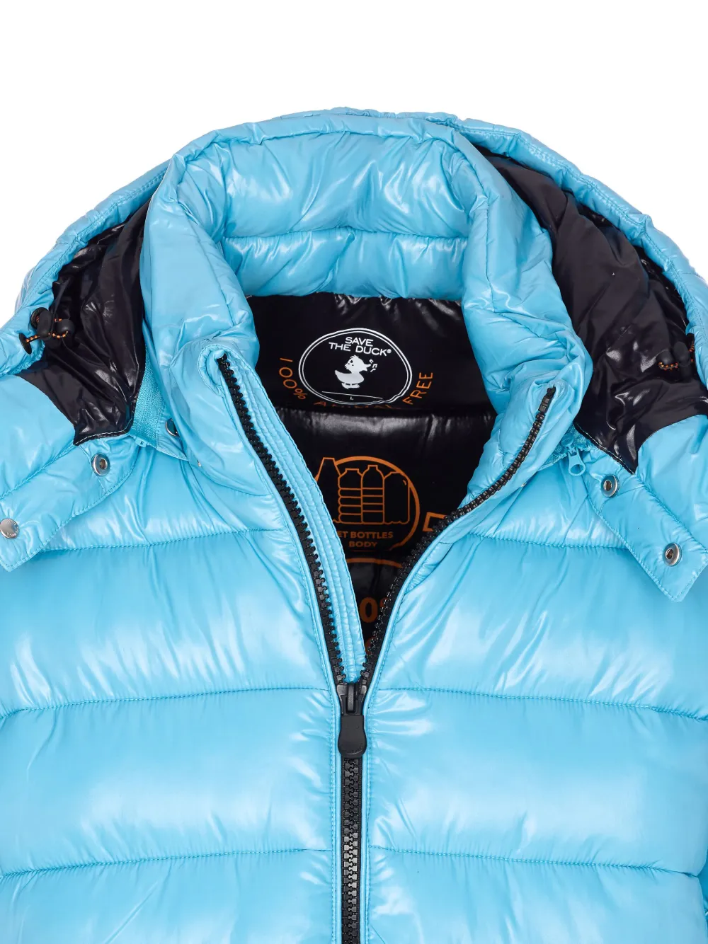 Save The Duck Florian Down Jacket With Lacquered Finish And Removable Hood In Brown