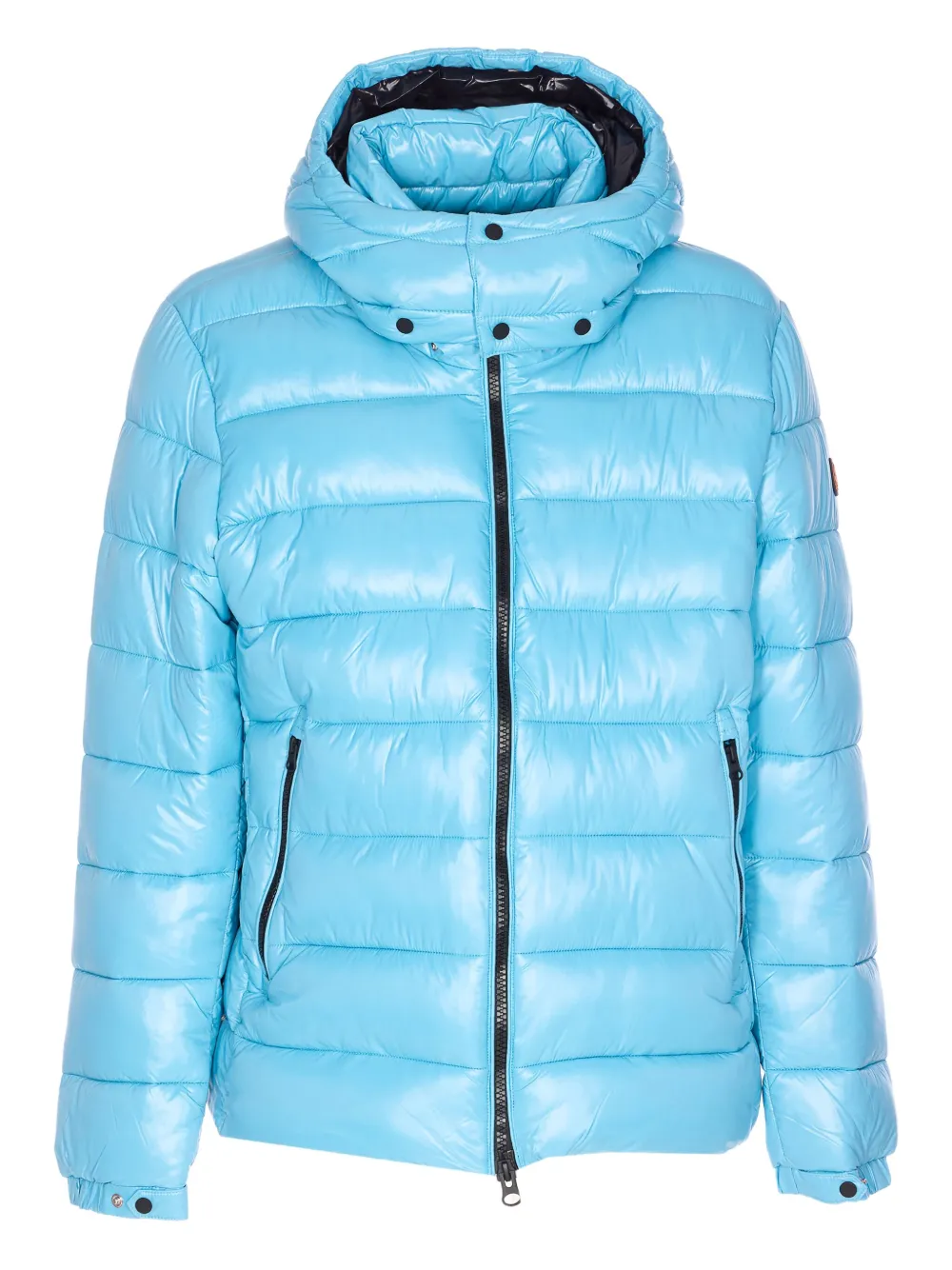 Save The Duck Florian Down Jacket With Lacquered Finish And Removable Hood In Brown