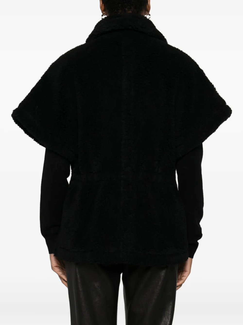Blugirl Boxy Black Textured Jacket With Wide Collar And Leather Belt In Black