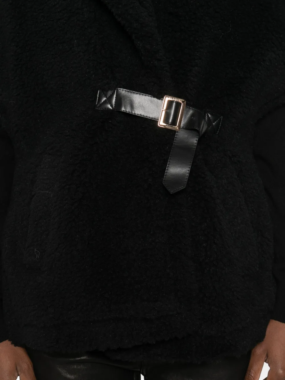 Blugirl Boxy Black Textured Jacket With Wide Collar And Leather Belt In Black