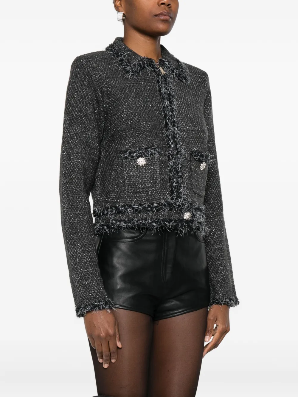 Blugirl Fringed-trim Embellished Jacket In Gray