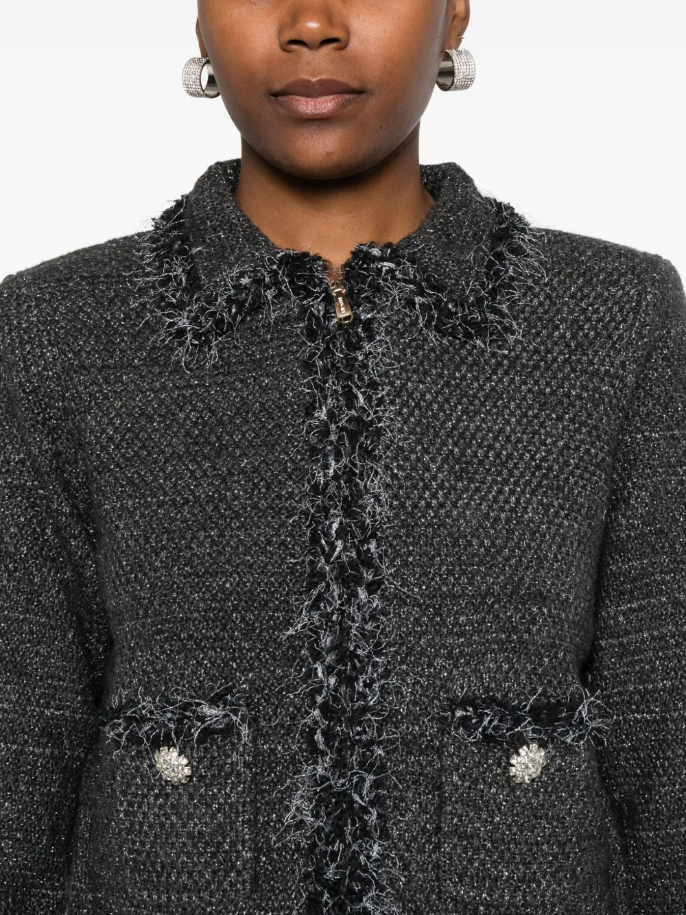 Blugirl Fringed-trim Embellished Jacket In Gray