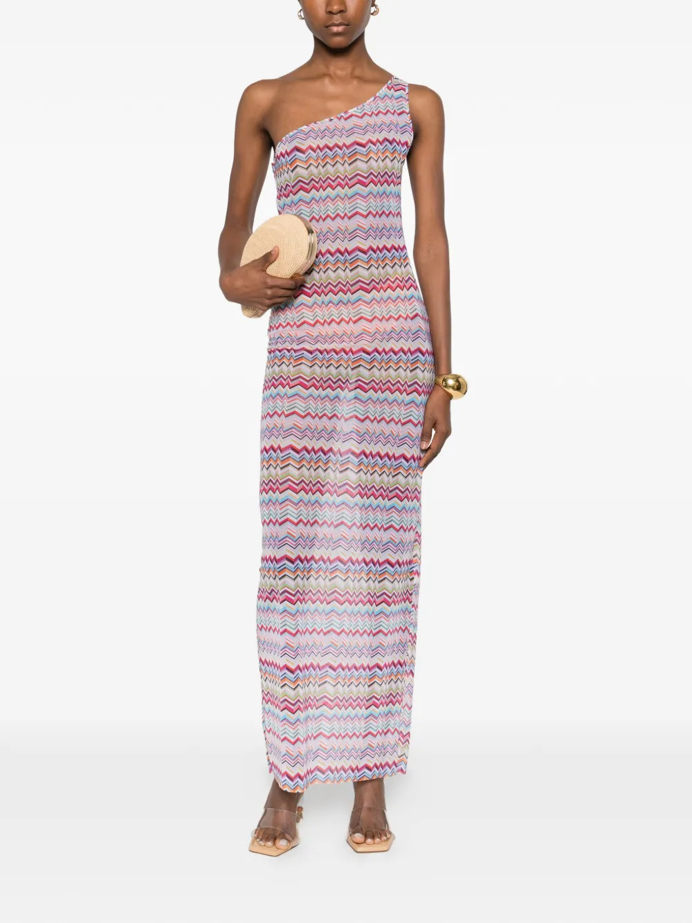Missoni one-shoulder chevron maxi dress - Roze