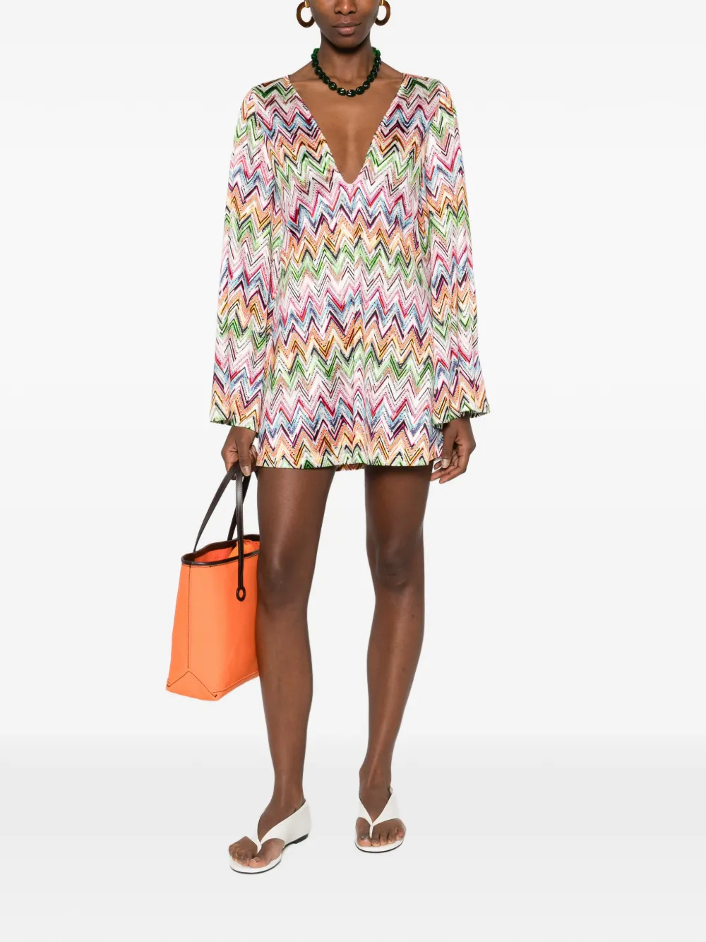 Missoni V-neck zig-zag mini dress - Wit