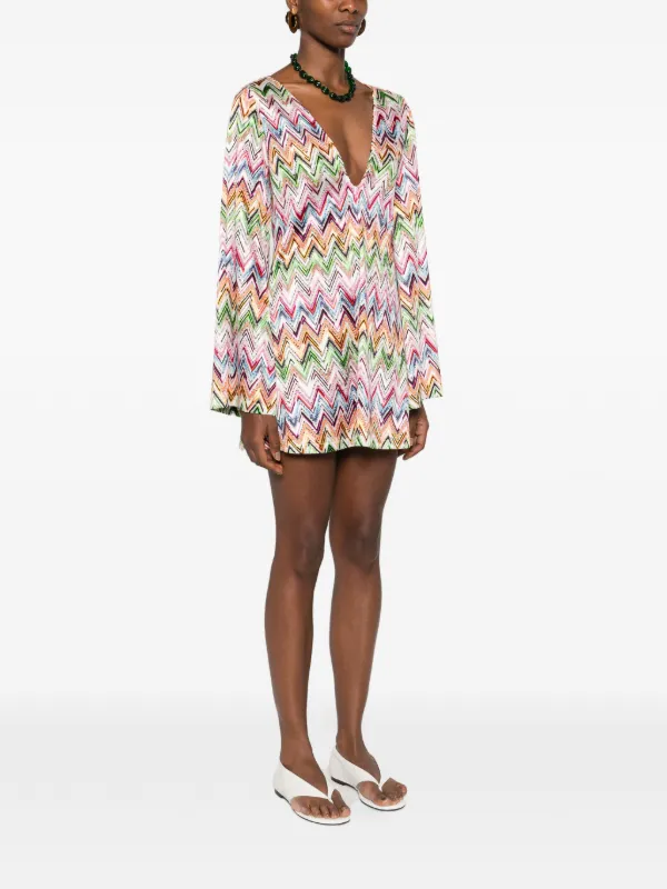 Missoni V-neck zig-zag Mini Dress | White | FARFETCH