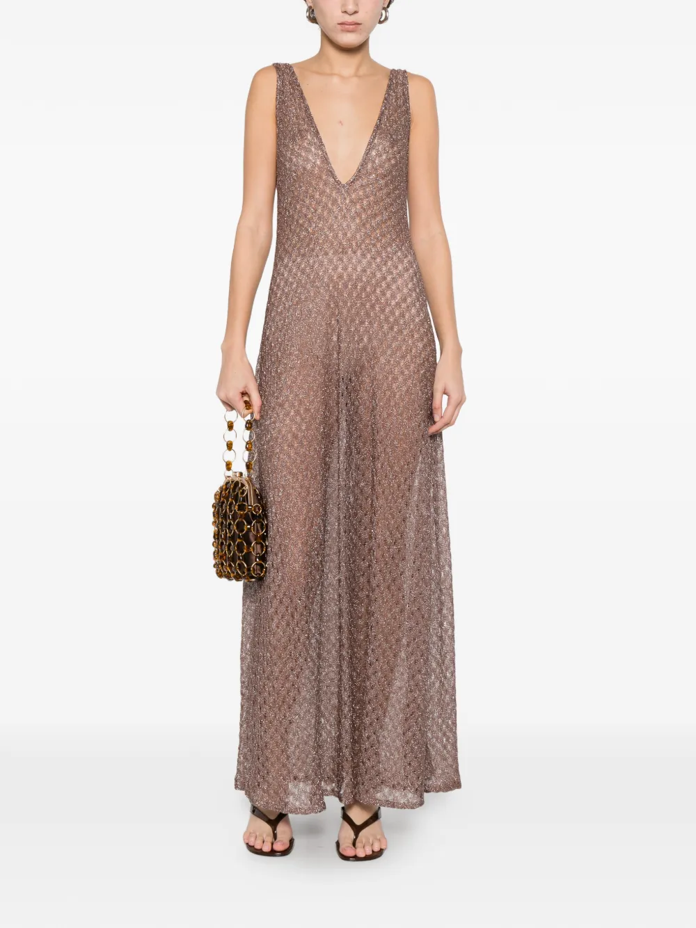 Missoni Maxi-strandjurk met V-hals Bruin