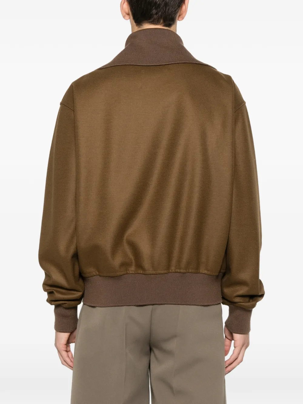 zip-up ribbed bomber jacket