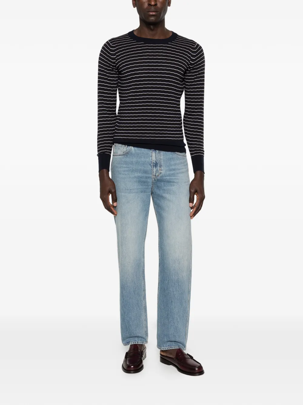Wales Bonner x John Smedley gestreept T-shirt Bruin